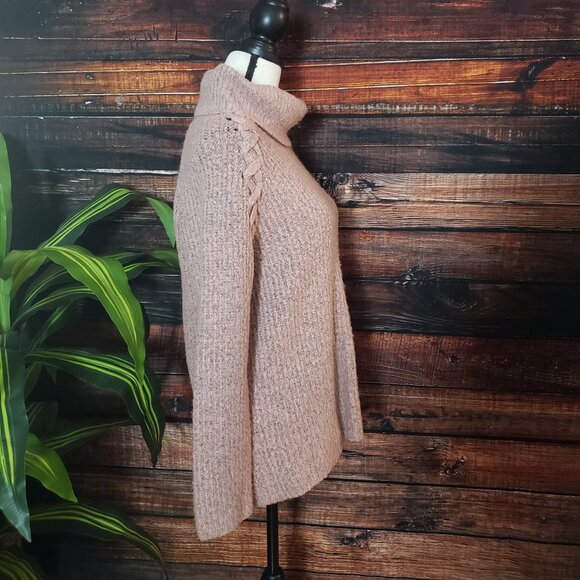 Relativity Sweater Cowl Turtleneck M Pink Soft Laced Shoulder Accents - Picture 3 of 10